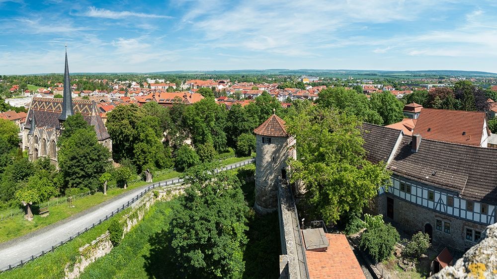 City view The medieval town Muehlhausen in Thuringia Germany